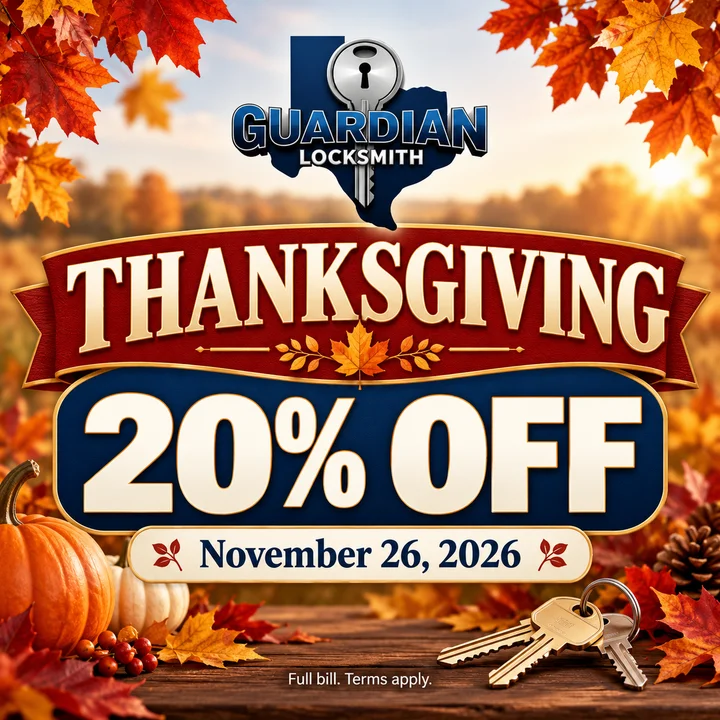 Guardian Locksmith Thanksgiving promotional graphic for November 26, 2026